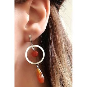 Oseshop İtalyan Tasarımı Doğal Akik Taşlı 925 Ayar Gümüş Modern Küpe