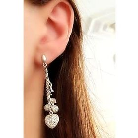 Oseshop İtalyan Tasarımı Pırlanta Işıltısında Zirkon Taşlı 925 Ayar Gümüş Kalp Kiraz Figürlü Tasarım Küpe