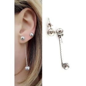 Oseshop İtalyan Zirkon Taş Detaylı 925 Ayar Gümüş Asimetrik Trend Küpe