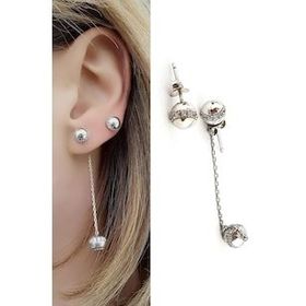 Oseshop İtalyan Zirkon Taş Detaylı 925 Ayar Gümüş Asimetrik Trend Küpe