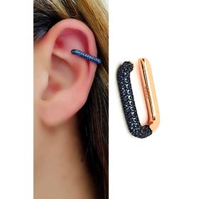 Oseshop Mavi Zirkon Taş Detaylı İtalyan 925 Ayar Gümüş Rose Sıkıştırmalı Kıkırdak Küpesi