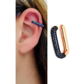 Oseshop Mavi Zirkon Taş Detaylı İtalyan 925 Ayar Gümüş Rose Sıkıştırmalı Kıkırdak Küpesi