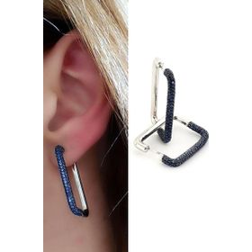 Oseshop Mavi Zirkon Taş Detaylı İtalyan Tasarımı 925 Ayar Gümüş Lüks Dikdörtgen Küpe