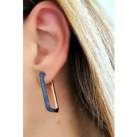 Oseshop Mavi Zirkon Taş Detaylı İtalyan Tasarımı 925 Ayar Gümüş Rose Lüks Dikdörtgen Küpe