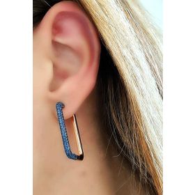 Oseshop Mavi Zirkon Taş Detaylı İtalyan Tasarımı 925 Ayar Gümüş Rose Lüks Dikdörtgen Küpe