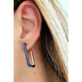 Oseshop Mavi Zirkon Taş Detaylı İtalyan Tasarımı 925 Ayar Gümüş Rose Lüks Dikdörtgen Küpe