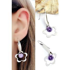 Oseshop Mor Ametist Taşlı İtalyan 925 Ayar Gümüş Tasarım Küpe