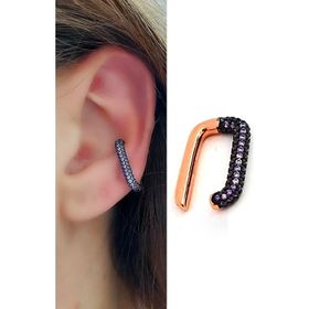 Oseshop Mor Nano Ametist Taşlı İtalyan Tasarımı 925 Ayar Gümüş Üzerine Rose Altın Kaplama Sıkıştırmalı Kıkırdak Küpesi