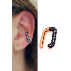 Oseshop Mor Nano Ametist Taşlı İtalyan Tasarımı 925 Ayar Gümüş Üzerine Rose Altın Kaplama Sıkıştırmalı Kıkırdak Küpesi