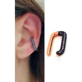 Oseshop Mor Nano Ametist Taşlı İtalyan Tasarımı 925 Ayar Gümüş Üzerine Rose Altın Kaplama Sıkıştırmalı Kıkırdak Küpesi