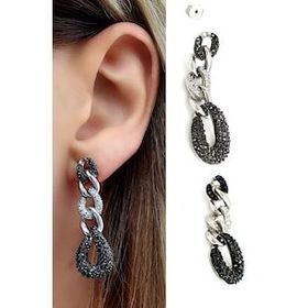 Oseshop Oniks Zirkon Taş Detaylı 925 Ayar Gümüş İtalyan Gurmet Tasarım Küpe