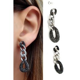 Oseshop Oniks Zirkon Taş Detaylı 925 Ayar Gümüş İtalyan Gurmet Tasarım Küpe