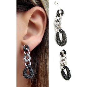 Oseshop Oniks Zirkon Taş Detaylı 925 Ayar Gümüş İtalyan Gurmet Tasarım Küpe