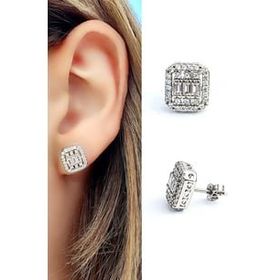 Oseshop Pırlanta Parlaklığında Baget Zirkon Taşlı 925 Ayar Gümüş Baget Küpe