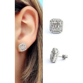 Oseshop Pırlanta Parlaklığında Baget Zirkon Taşlı 925 Ayar Gümüş Baget Küpe