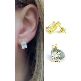 Oseshop Pırlanta parlaklığında Swarovski Taşlı 925 Ayar Gümüş Üzerine Altın Kaplama Baget Küpe