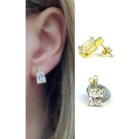 Oseshop Pırlanta parlaklığında Swarovski Taşlı 925 Ayar Gümüş Üzerine Altın Kaplama Baget Küpe