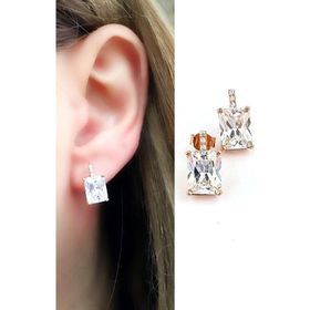 Oseshop Pırlanta parlaklığında Swarovski Taşlı 925 Ayar Gümüş Üzerine Rose Altın Kaplama Baget Küpe