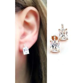 Oseshop Pırlanta parlaklığında Swarovski Taşlı 925 Ayar Gümüş Üzerine Rose Altın Kaplama Baget Küpe