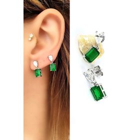 Oseshop Pırlanta Parlaklığında Yeşil Zirkon Taşlı 925 Ayar Gümüş Şık Küpe