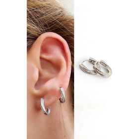 Oseshop Pırlanta Parlaklığında Zirkon Taşlı 925 Ayar Gümüş İtalyan Halka küpe