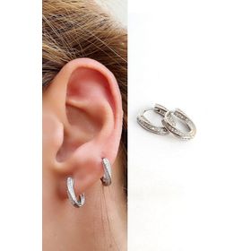 Oseshop Pırlanta Parlaklığında Zirkon Taşlı 925 Ayar Gümüş İtalyan Halka küpe