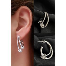 Oseshop Pırlanta Parlaklığında Zirkon Taşlı 925 Ayar Gümüş İtalyan Oval Küpe