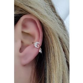 Oseshop Pırlanta Parlaklığında Zirkon Taşlı 925 Ayar Gümüş İtalyan Sıkıştırmalı Kıkırdak Earcuff Küpesi