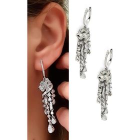 Oseshop Pırlanta Parlaklığında Zirkon Taşlı 925 Ayar Gümüş ıtalyan tasarımı Kaplan Küpe