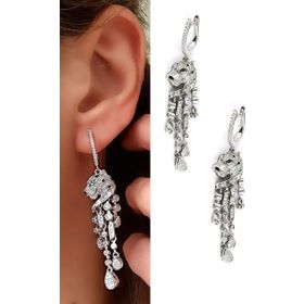Oseshop Pırlanta Parlaklığında Zirkon Taşlı 925 Ayar Gümüş ıtalyan tasarımı Kaplan Küpe