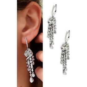 Oseshop Pırlanta Parlaklığında Zirkon Taşlı 925 Ayar Gümüş ıtalyan tasarımı Kaplan Küpe