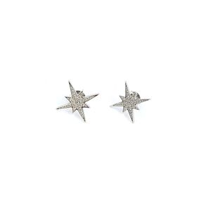 Oseshop Pırlanta Parlaklığında Zirkon Taşlı 925 Ayar Gümüş İtalyan Tasarımı Kutup Yıldızı Küpe