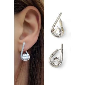 Oseshop Pırlanta Parlaklığında Zirkon Taşlı 925 Ayar Gümüş İtalyan Tasarımı Spiral Halka Küpe
