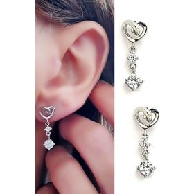 Oseshop Pırlanta parlaklığında Zirkon Taşlı 925 Ayar Gümüş Kalp Figürlü Küpe