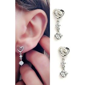 Oseshop Pırlanta parlaklığında Zirkon Taşlı 925 Ayar Gümüş Kalp Figürlü Küpe