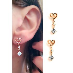 Oseshop Pırlanta parlaklığında Zirkon Taşlı 925 Ayar Gümüş Rose Altın Kaplama Kalp Figürlü Küpe