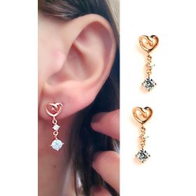 Oseshop Pırlanta parlaklığında Zirkon Taşlı 925 Ayar Gümüş Rose Altın Kaplama Kalp Figürlü Küpe