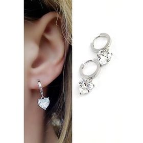 Oseshop Pırlanta Parlaklığında Zirkon Taşlı 925 Ayar Gümüş Sallantılı Kalp Küpe