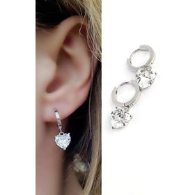 Oseshop Pırlanta Parlaklığında Zirkon Taşlı 925 Ayar Gümüş Sallantılı Kalp Küpe