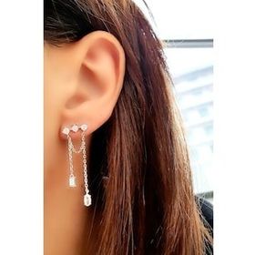 Oseshop Pırlanta Parlaklığında Zirkon Taşlı 925 Ayar Gümüş Sallantılı Küpe