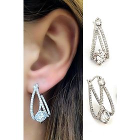 Oseshop Pırlanta Parlaklığında Zirkon Taşlı 925 Ayar Gümüş Tasarım Halka Küpe