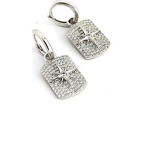 Oseshop Pırlanta Parlaklığında Zirkon Taşlı 925 Ayar Gümüş Üzerine Beyaz Altın Kaplama Kutup Yıldızı Detaylı Trend Küpe
