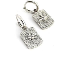 Oseshop Pırlanta Parlaklığında Zirkon Taşlı 925 Ayar Gümüş Üzerine Beyaz Altın Kaplama Kutup Yıldızı Detaylı Trend Küpe