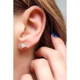 Oseshop Pırlanta Parlaklığında Zirkon Taşlı 925 Ayar Gümüş Üzerine Rose Altın Kaplama Kare Trend Küpe