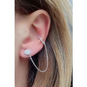 Oseshop Pırlanta Parlaklığında Zirkon Taşlı 925 Ayar Gümüş Zincirli Kıkırdak Tek Küpe