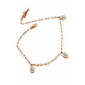 Oseshop Turkuaz Taşlı 925 Ayar Gümüş Rose Göz Figürlü İtalyan Halhal