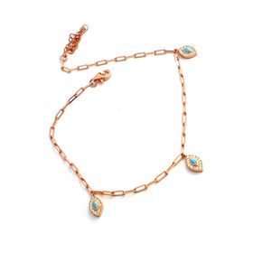 Oseshop Turkuaz Taşlı 925 Ayar Gümüş Rose Göz Figürlü İtalyan Halhal