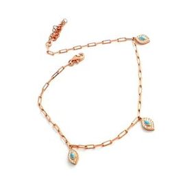 Oseshop Turkuaz Taşlı 925 Ayar Gümüş Rose Göz Figürlü İtalyan Halhal