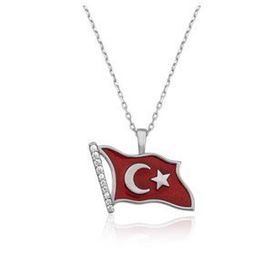 Osmanlı Gümüş Ay Yıldız Türk Bayrağı Kadın Gümüş Kolye