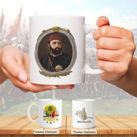 Osmanlı Padişahları Serisi - Abdulaziz - Fotoğrafı ve Tuğrası - Arma - Renkli Baskılı Kupa Bardak
